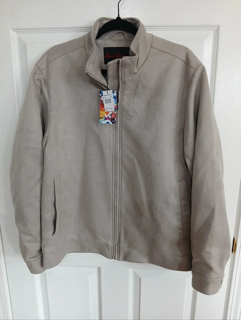 NWT Robert Graham Gray Vegan Suede Zip Bomber Jacket Streetwear Quiet Luxury